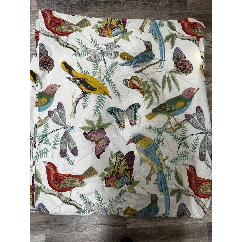 Pottery Barn Birds Butterflies Queen Full Duvet Cover Organic Cotton Botanical